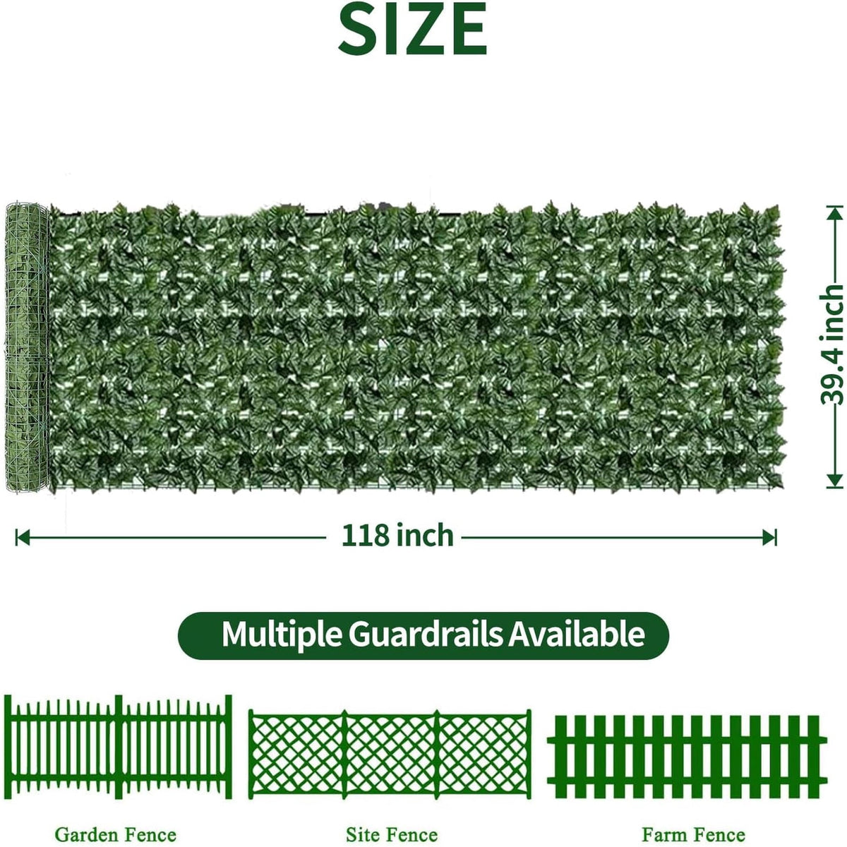 Artificial ivy privacy screen: screen width and height diagram.