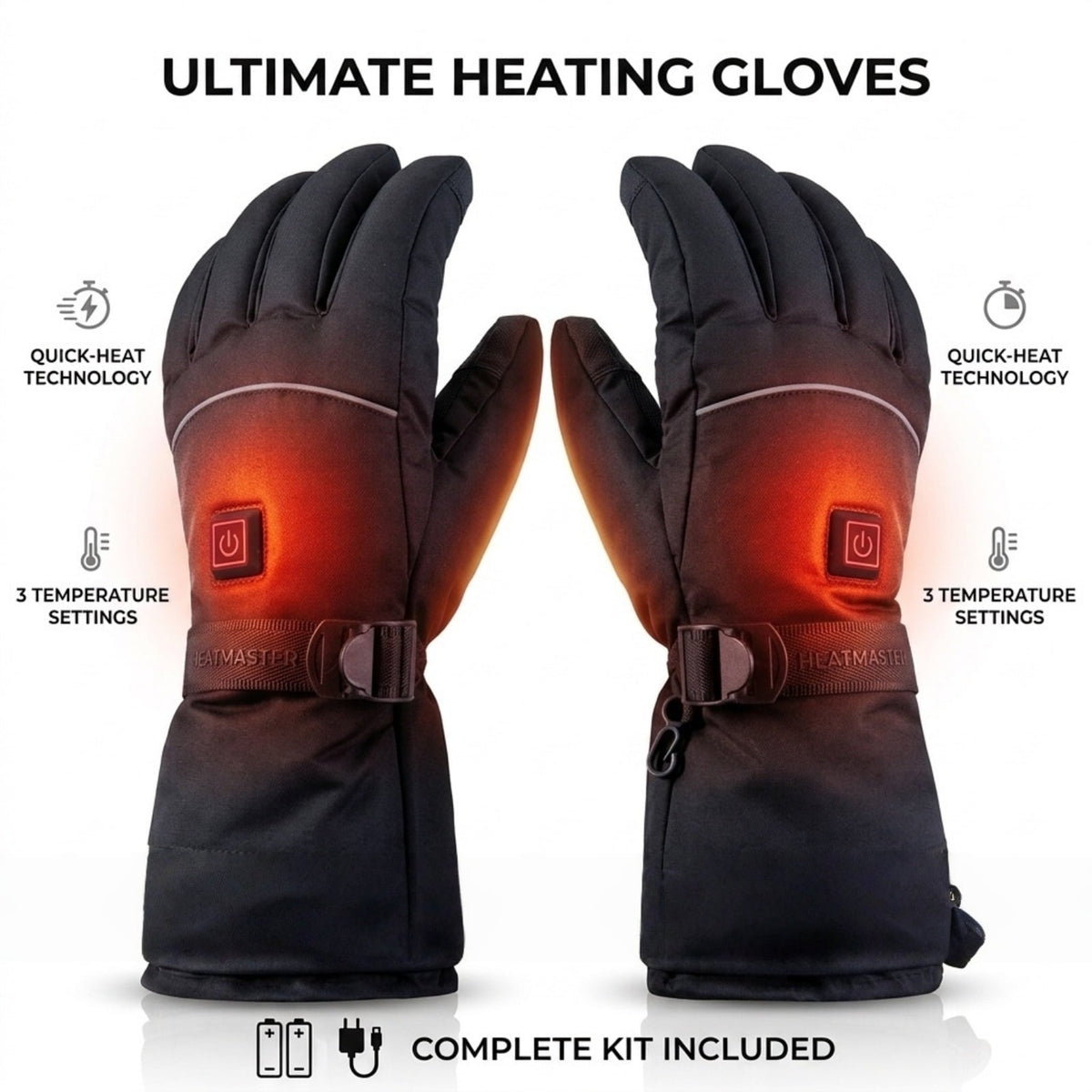 Rechargeable heated gloves: glove heat controls cuff and lining.