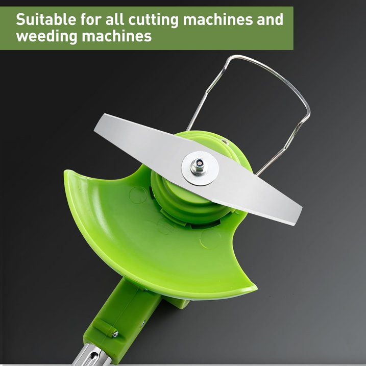 Metal string trimmer blades: blade and guard arrangement.