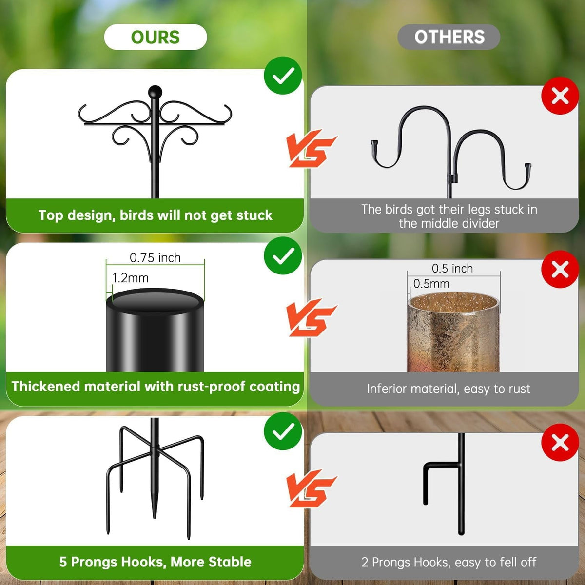 108 inch shepherds hook: hook and pole construction comparison.