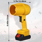 Yellow cordless leaf blower: handheld blower dimensions.