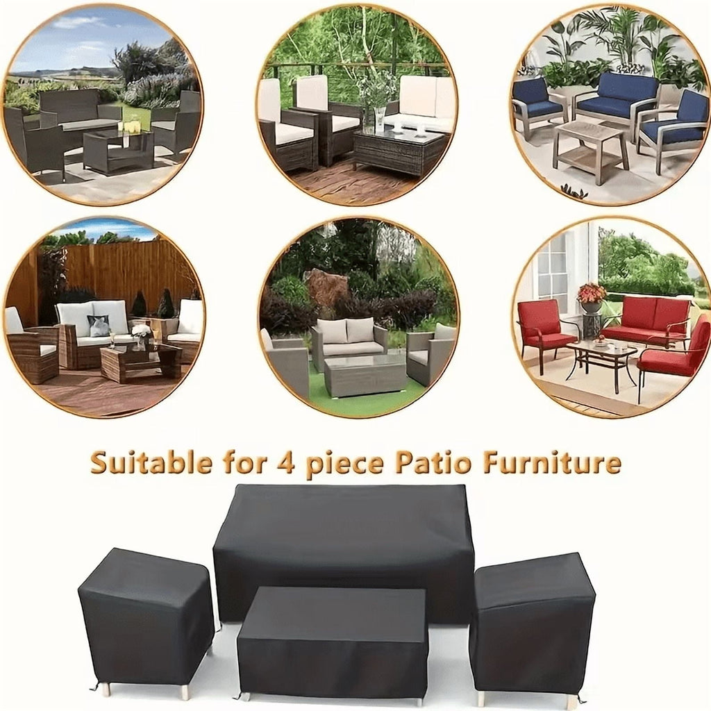 Patio furniture cover set: four-piece furniture-set fit examples.