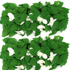 Expandable ivy privacy fence: white-flowered screen in expanded position.
