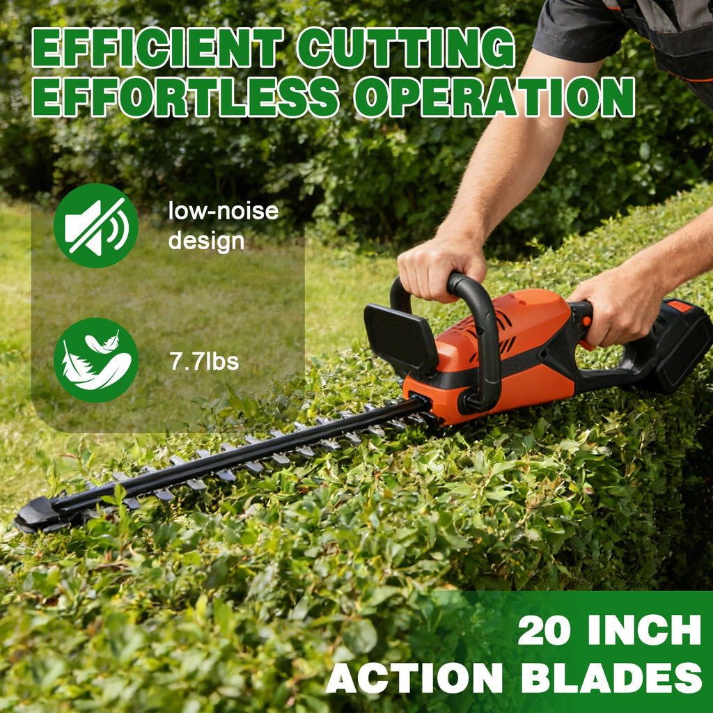 Cordless hedge trimmer: hedge trimmer blade in use.