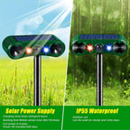 Solar animal repeller led: solar charging and rain illustration.