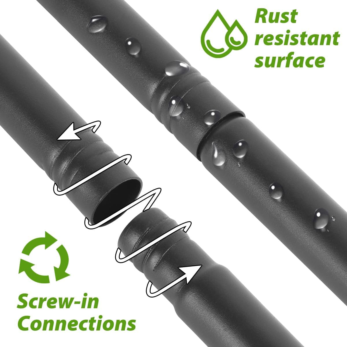 Garden shepherds hook: threaded pole connection close-up.
