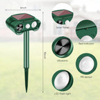 Solar animal repeller 2 pack: repeller dimensions and sensor details.
