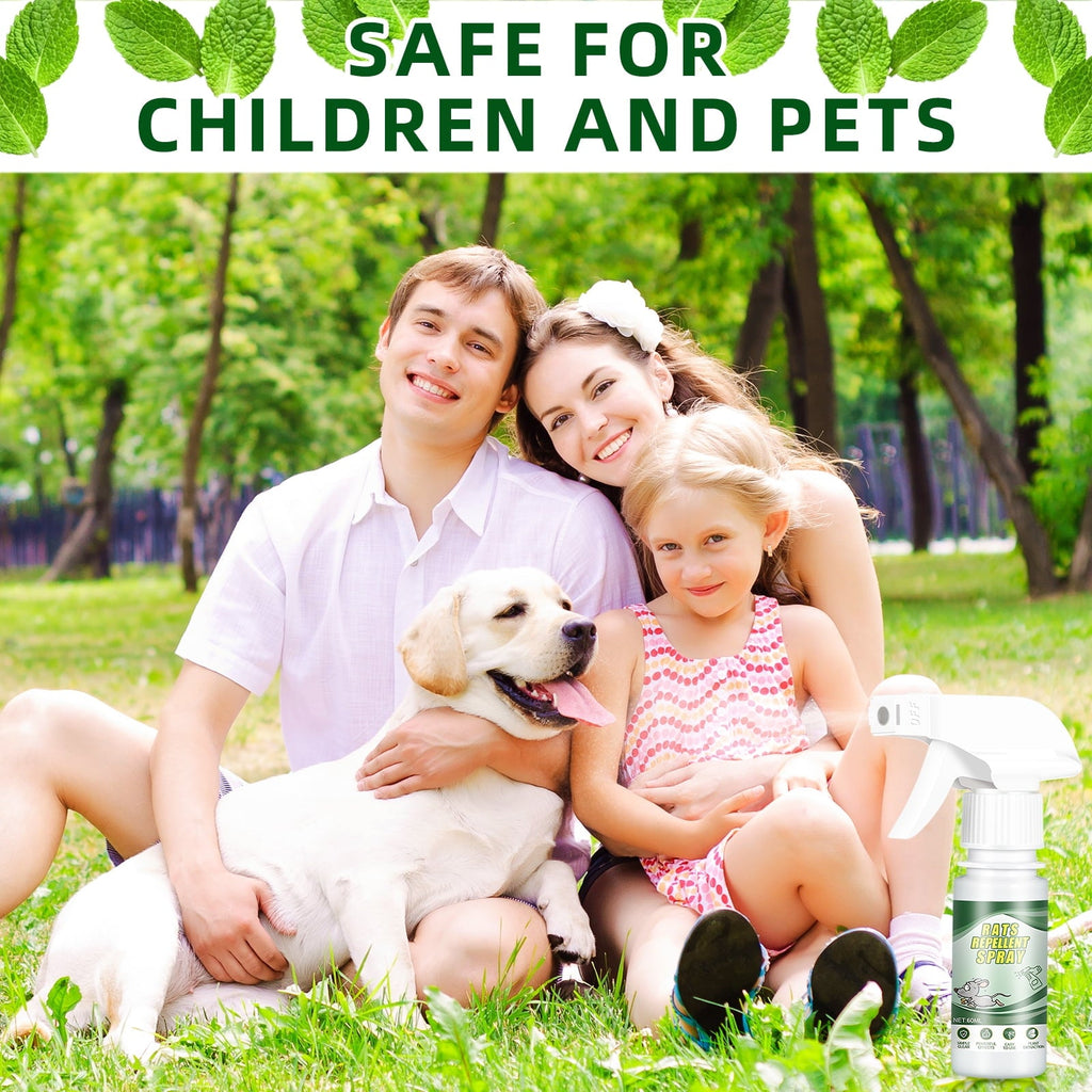 Peppermint rodent repellent spray: family garden promotional artwork.