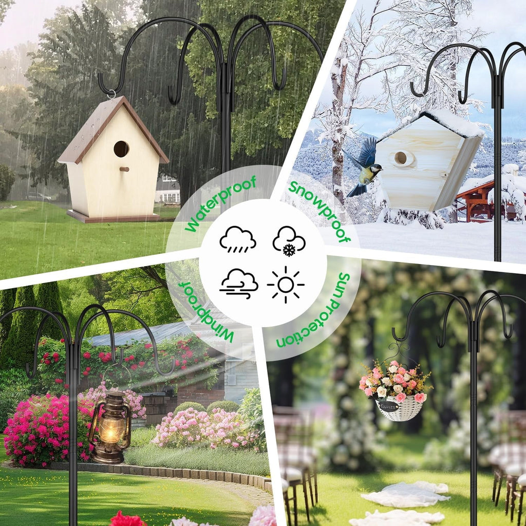 Garden shepherds hook: birdhouse and hanging garden accessories.