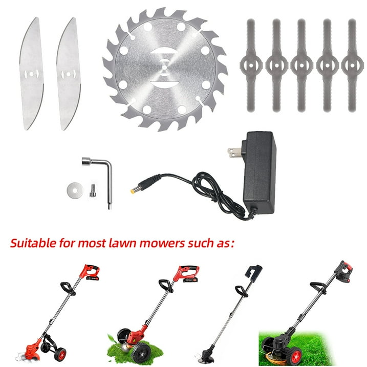 Brush cutter blade kit: blade types and trimmer fit examples.