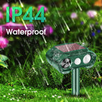Solar animal repeller 2 pack: repeller in rain illustration.