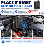 Under hood rodent repeller: front-panel clearance and placement diagram.