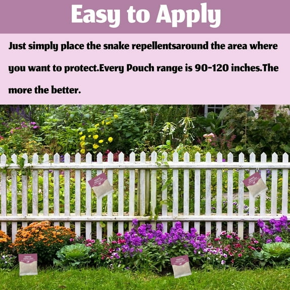 Snake repellent pouches: pouches placed beside garden fence.