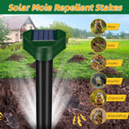 Solar mole deterrent stakes: solar stakes installed in soil.