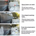 Cordless portable pressure washer: car washing spray patterns.