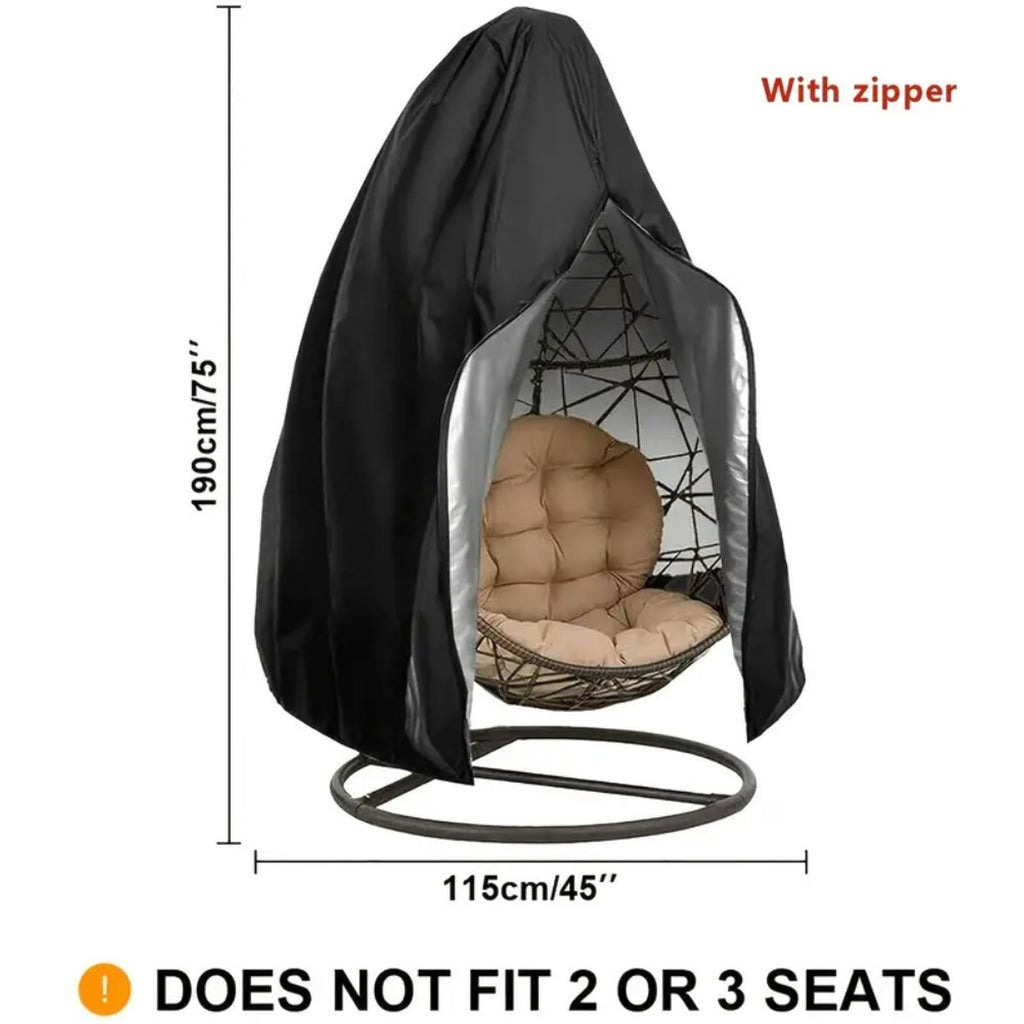 Hanging egg chair cover: cover height and width diagram.
