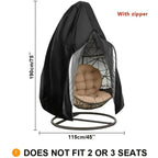 Hanging egg chair cover: cover height and width diagram.