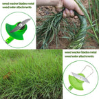 Curved metal trimmer blades: blade use on grass and weeds.