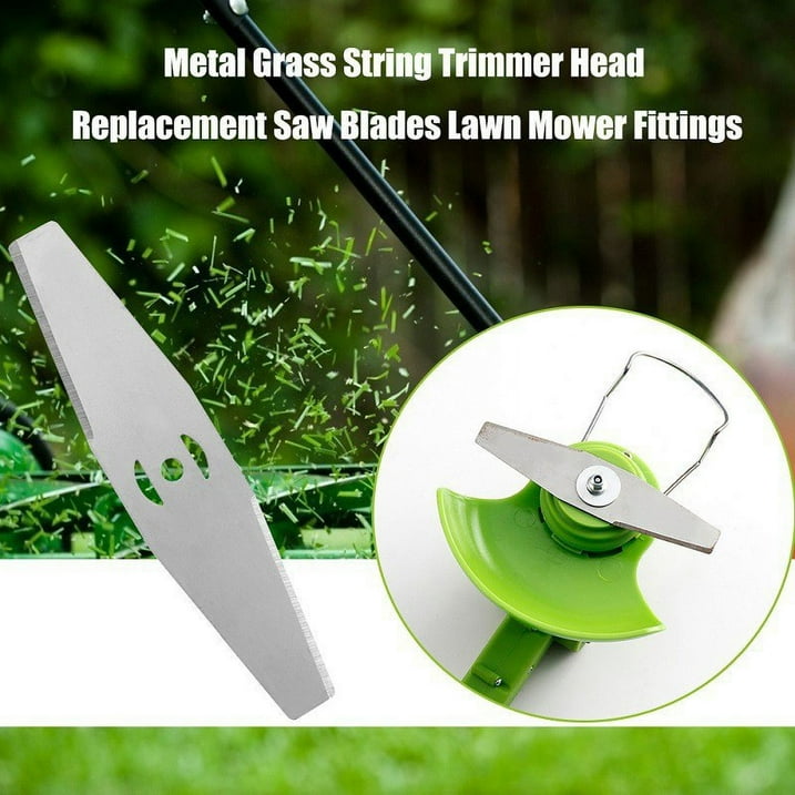 Metal string trimmer blades: replacement blade installation example.