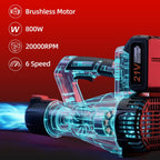 6 speed cordless leaf blower: motor and six-speed control illustration.
