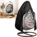 Hanging egg chair cover: black zippered cover over single egg chair.