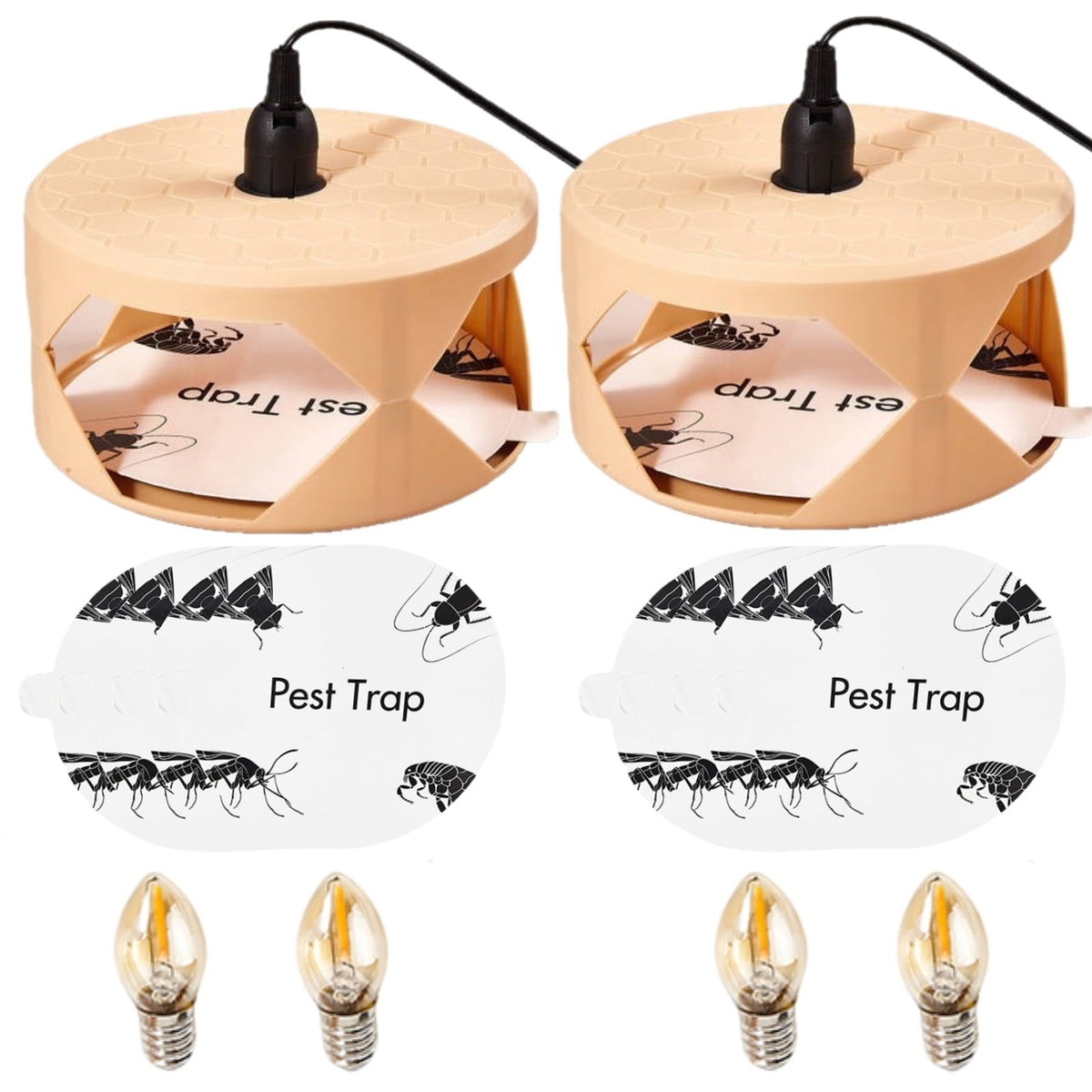 Indoor electric flea trap: two tan flea light traps pads and bulbs.