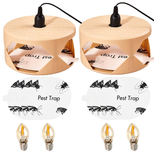 Indoor electric flea trap: two tan flea light traps pads and bulbs.
