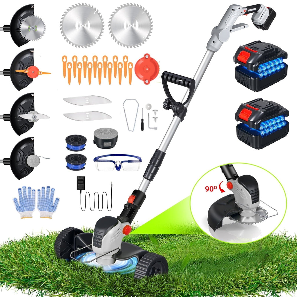 Wheeled cordless string trimmer: silver wheeled trimmer batteries and accessories.