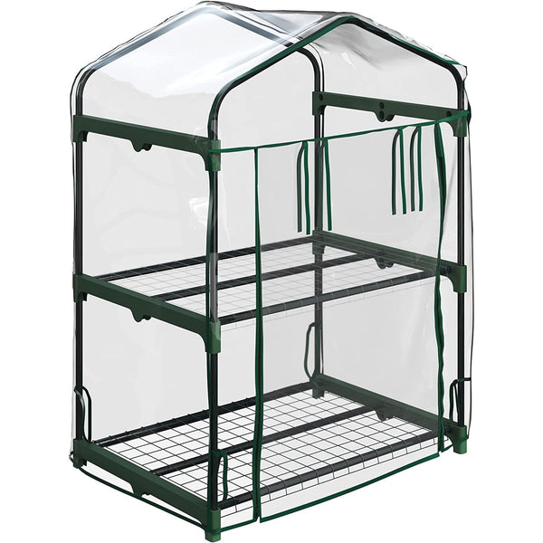 Mini Greenhouse, 2-Tier, with PVC Cover & Roll-Up Door