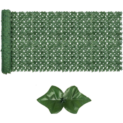 Artificial ivy privacy screen: rolled artificial ivy screen and leaves.