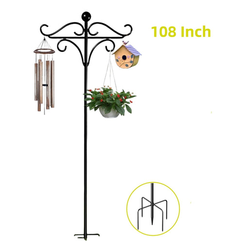108 inch shepherds hook: ornate garden hanger with five-prong base.