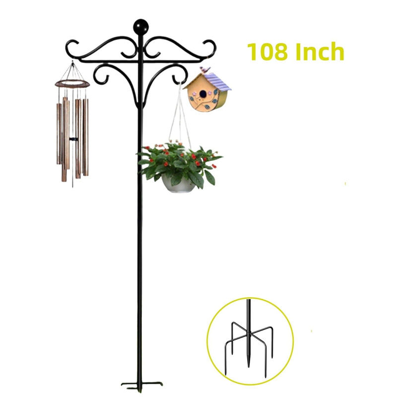 108 inch shepherds hook: ornate garden hanger with five-prong base.