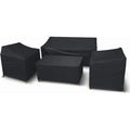 Patio furniture cover set: four black patio furniture covers.