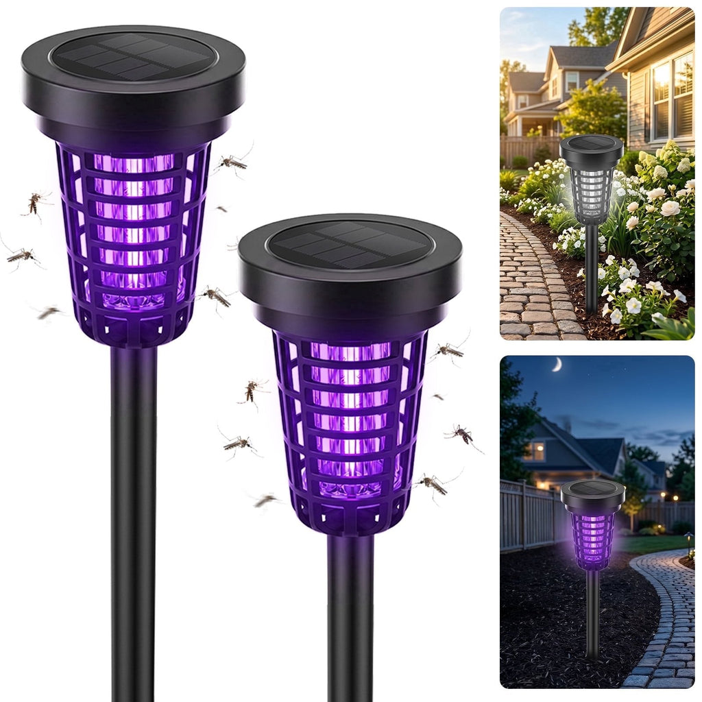 Solar bug zapper torch: two black solar zapper torches.