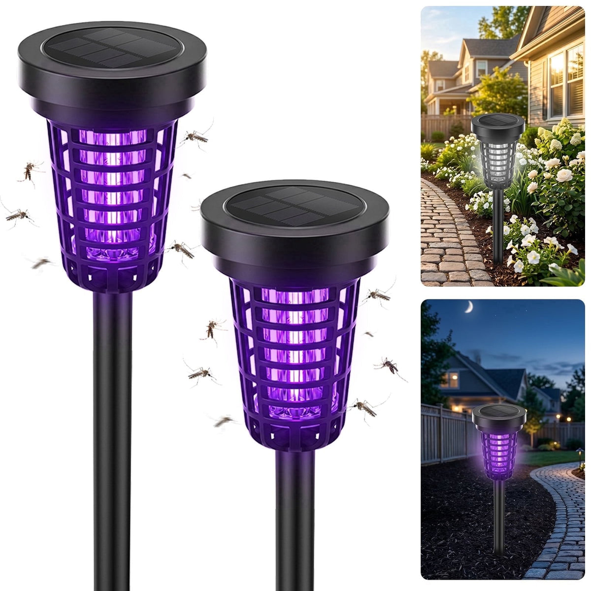Solar bug zapper torch: two black solar zapper torches.