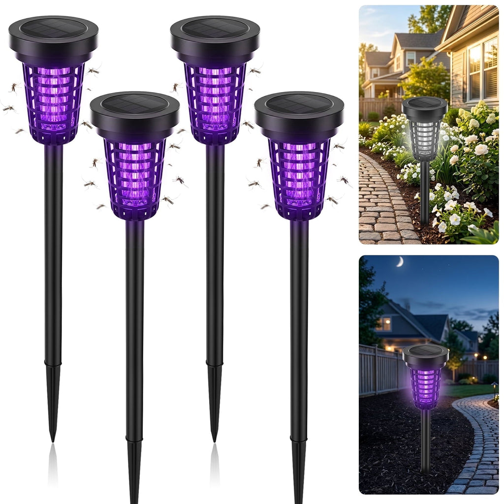 Solar bug zapper torches: four black solar zapper torches.
