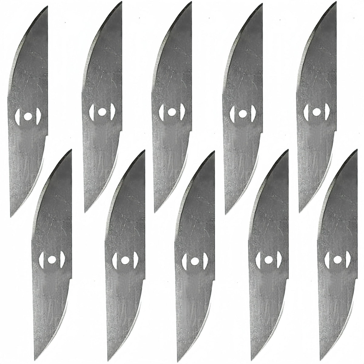 Curved metal trimmer blades: ten curved metal trimmer blades.