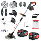 Brushless cordless string trimmer: black and orange trimmer batteries and accessories.