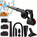 Cordless leaf blower vacuum: blower vacuum batteries hose and nozzles.