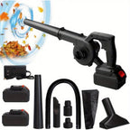 Cordless leaf blower vacuum: blower vacuum batteries hose and nozzles.