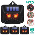 Solar red light animal deterrent: four black solar red-light deterrents.