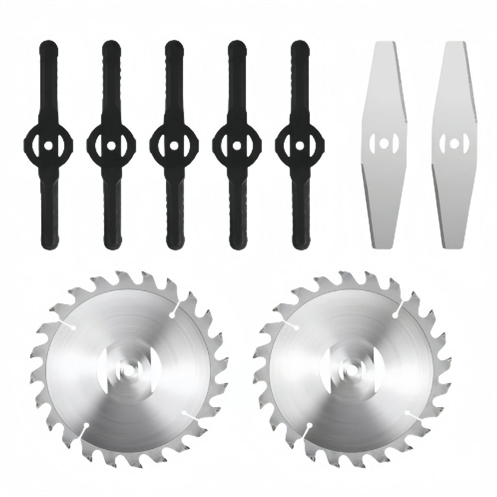 Trimmer replacement blade kit: circular metal and nylon trimmer blades.