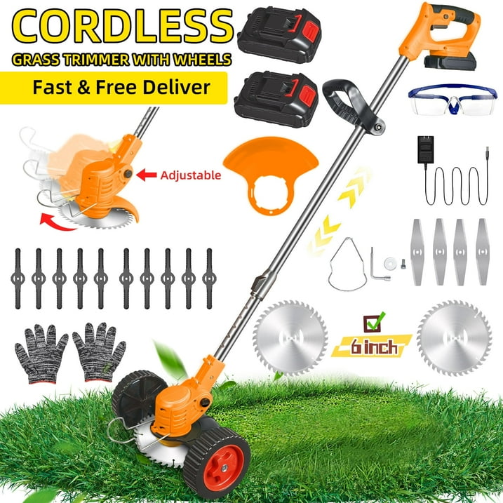 Orange cordless brush cutter: orange brush cutter batteries and attachments.