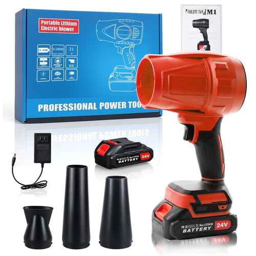 24v cordless leaf blower: red blower nozzles charger and battery kit.