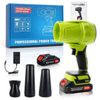 Cordless leaf blower kit: green blower kit with packaging.
