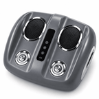 Electric foot massager with heat: gray massager with mesh pads and heel discs.