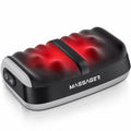 Shiatsu foot massager with heat: black massager with red-lit foot pads.