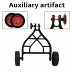 String trimmer support wheels: support wheel bracket and red wheel hubs.