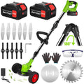 Folding grass trimmer: green folding trimmer batteries and blade kit.