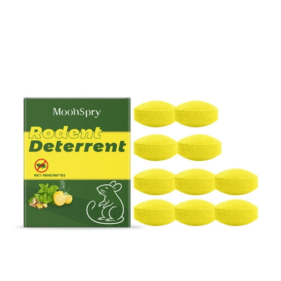 Peppermint rodent repellent balls: repellent balls beside green packaging.